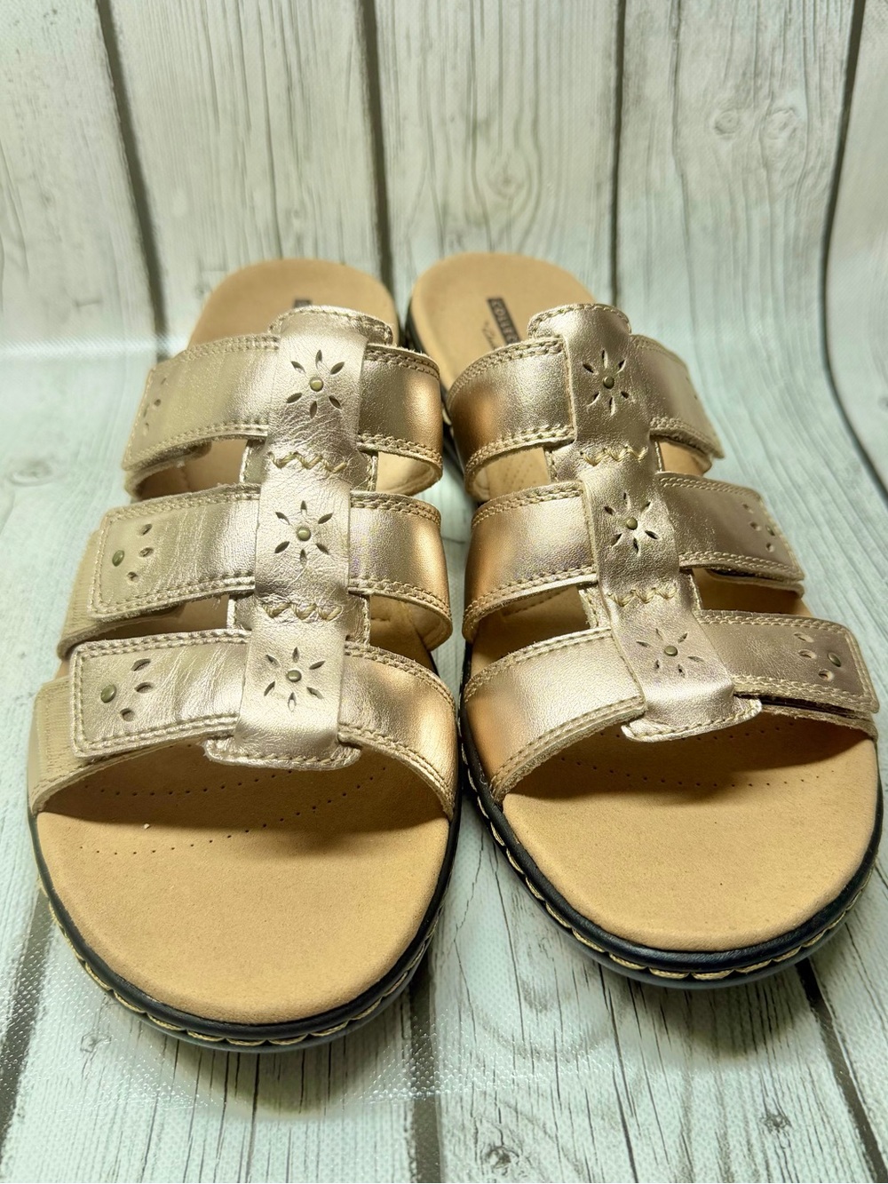 BRAND NEW Size 12 Clarks Leisa Spring slide sandals Rose Gold - Picture 2 of 8